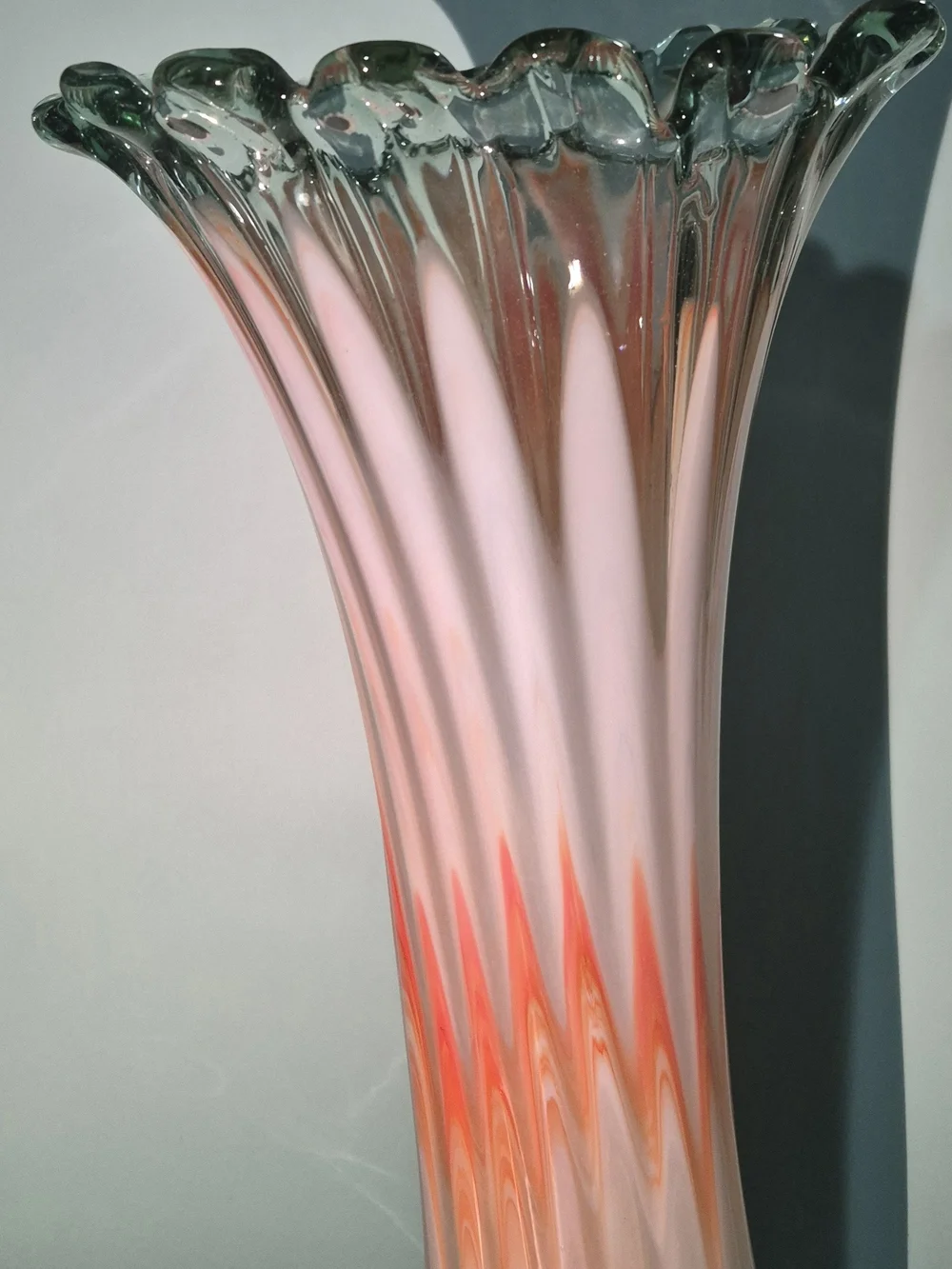 Orange White Glass Vase Swung Art Glass